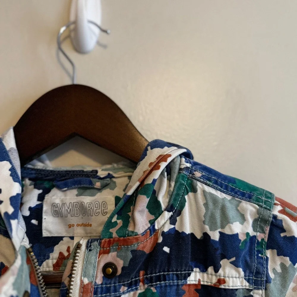 Gymboree Boys Sz Sm 5-6 Multicolor Camo Hooded Canvas Jacket 100% Cotton